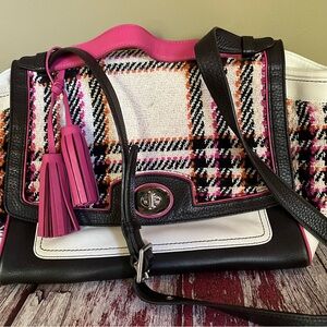 Coach Multicolor Tweed and Leather Turnlock Two Way Bag